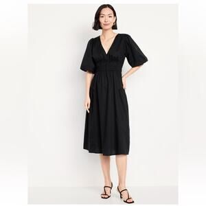 Old Navy Black Waist-Defined Puff-Sleeve
Midi Dress